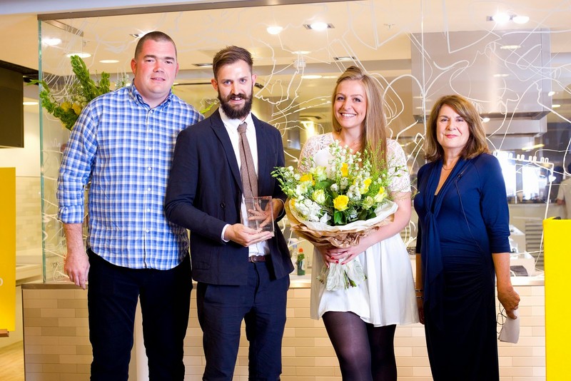 Brad & Holly Carter accepting their best local restaurant award in 2015. Pictured with Elizabeth Carter and Nathan Outlaw